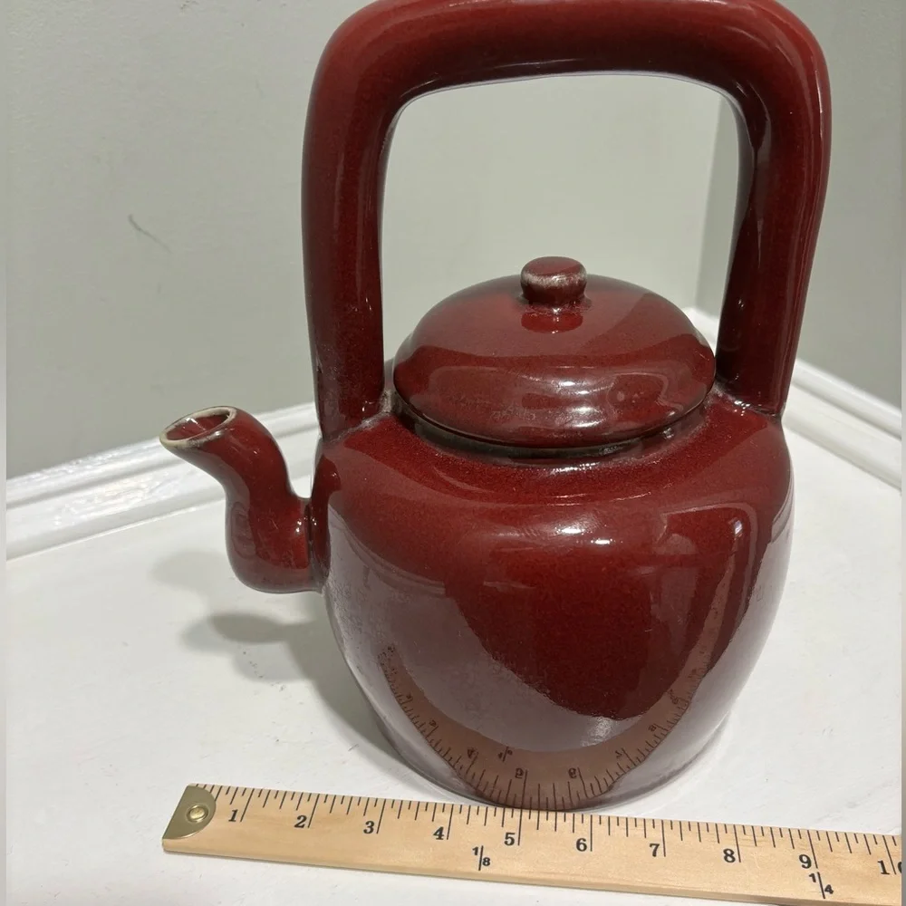 Vintage Artland Ceramic Stoneware Dk Red Tea Kettle Teapot w/ Top